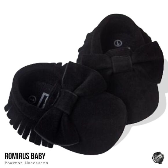 FIRST WALKERS SLIP-ON BABY MOCCASIN SHOES IN BLACK SUEDE VEGAN LEATHER UNISEX - Picture 2 of 6